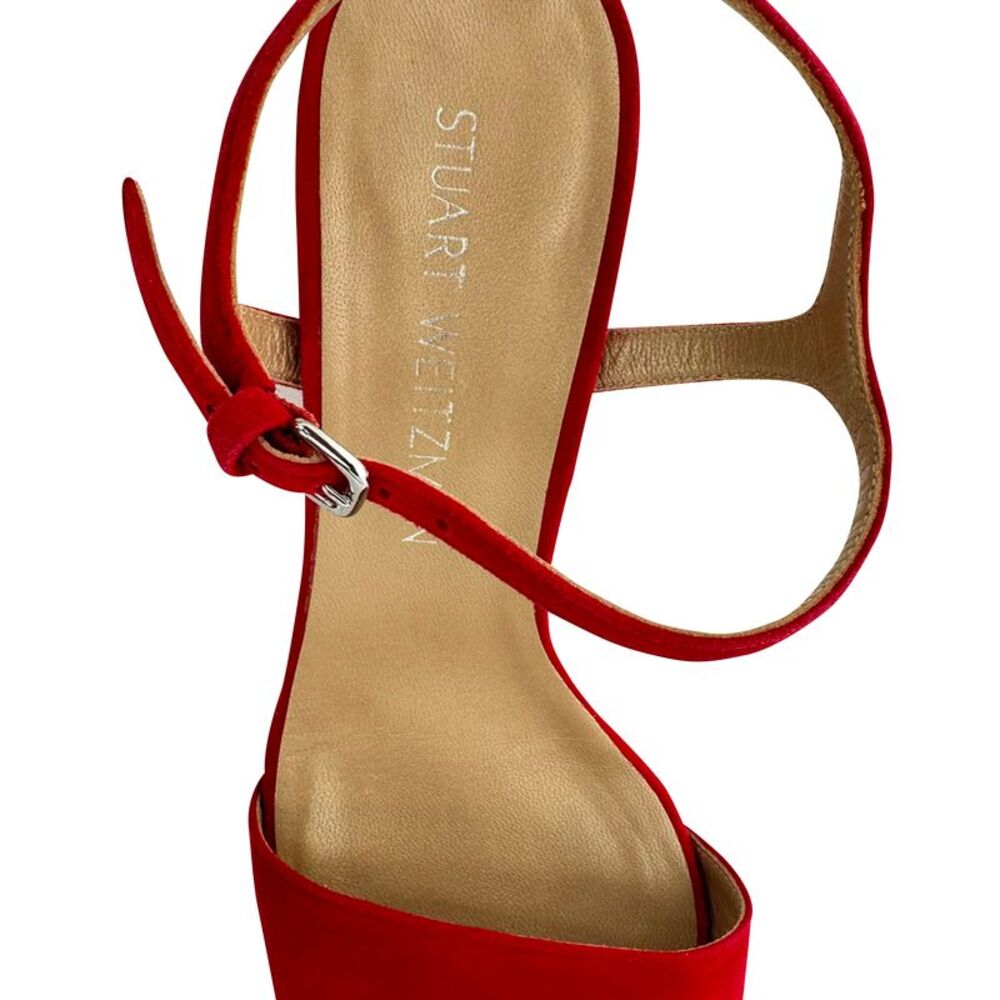 Stuart Weitzman Ankle Strap Sandal Heels in Red Suede - Picture 10 of 12
